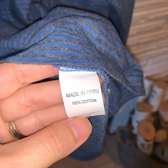 Left Coast Tee Blue Gray Striped V-Neck Men’s Long Sleeve 100% Cotton Tee XL - Picture 5 of 7